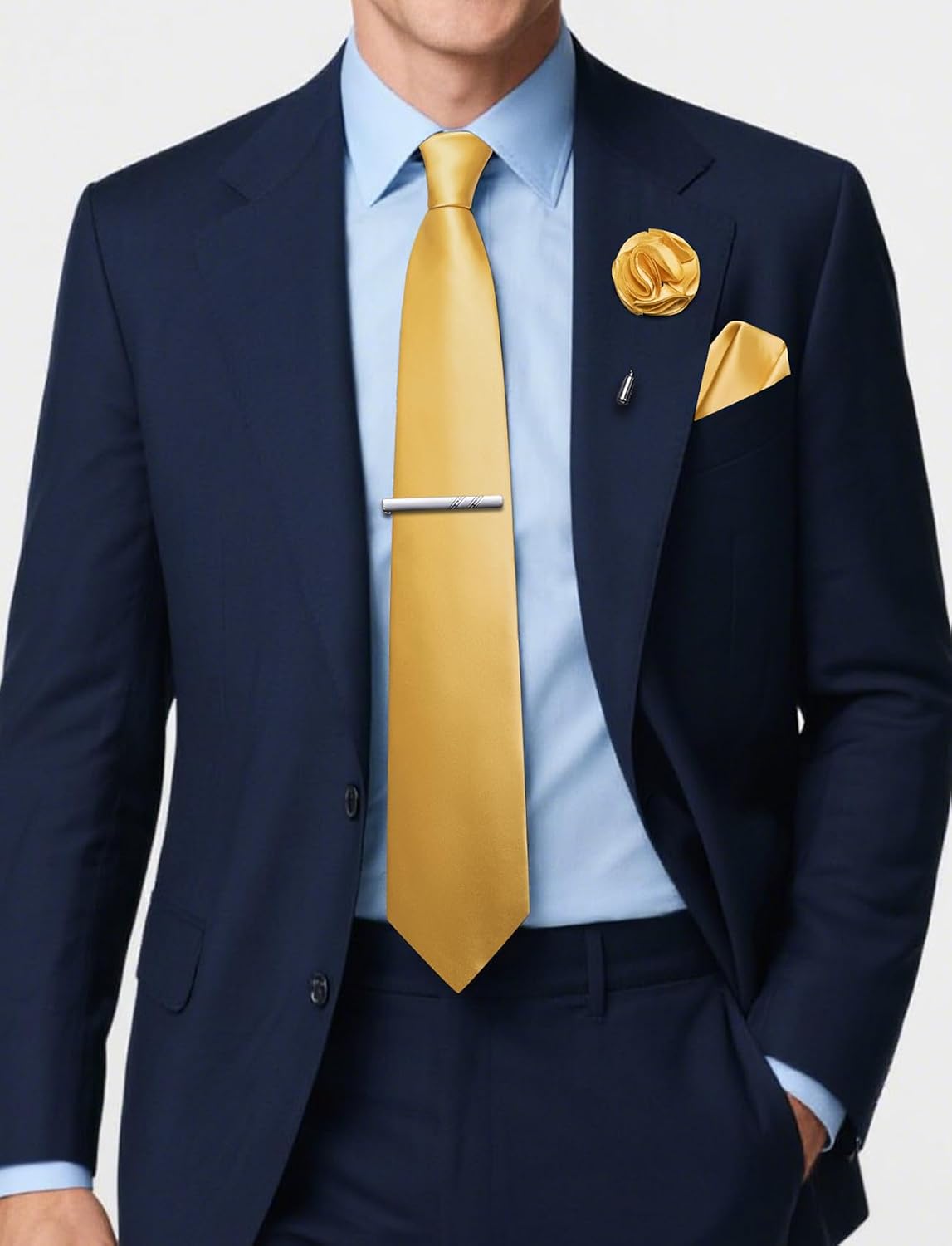 Solid Color Ties for Men Silk Satin Necktie and Pocket Square Cufflinks Tie Clip Lapel Pin Set Wedding Business 5PCS