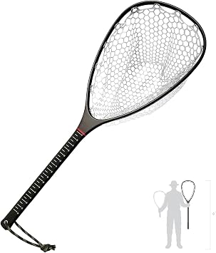 Riverruns Fly Fishing Landing Net Carbon Fiber Trout Net with Measurement Handle, Soft Rubber Mesh - 26" Standard Wading / 37" Long Kayak
