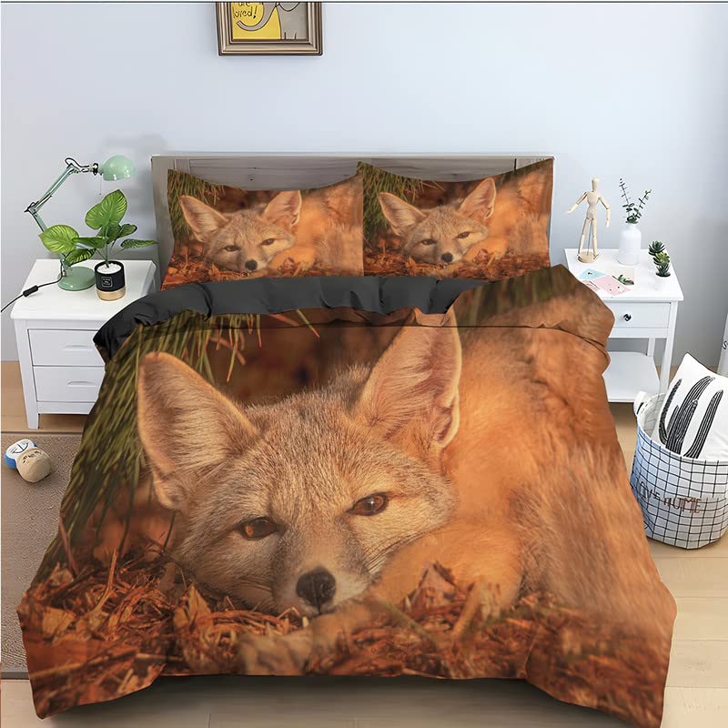 Parure de lit 220x240 adulte pour cocooner en hiver sous une housse de couette renard brun
