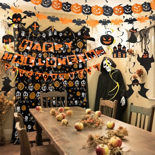 Wiederverwendbare Halloween-Dekorationen, Halloween-Party-Dekoration, für den Innenbereich, Trick or Treat Banner, Girlande, hängende Dekorationen mit Geschenkbox