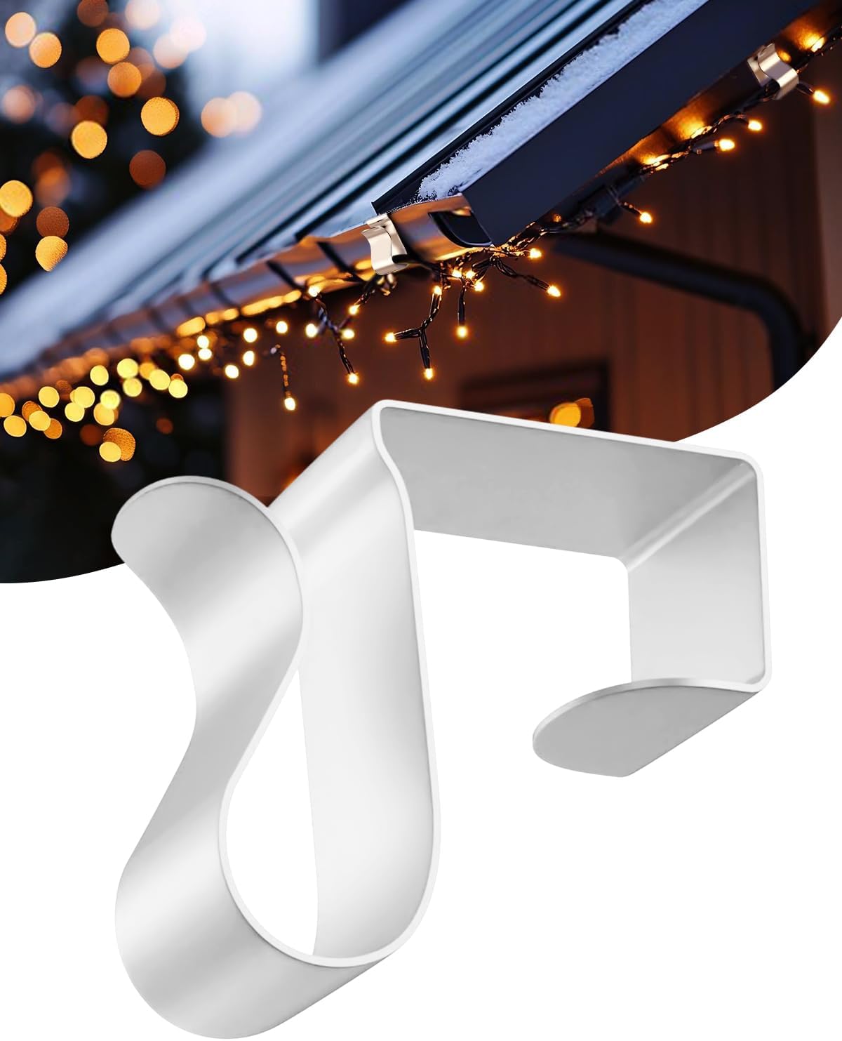 Gutter Clips for Hanging Outdoor Lights: 50Pcs Metal White Weatherproof Christmas Light Clips for Outside String Lights Xmas Halloween Seasonal Rope Mini Decoration Lights 50 White