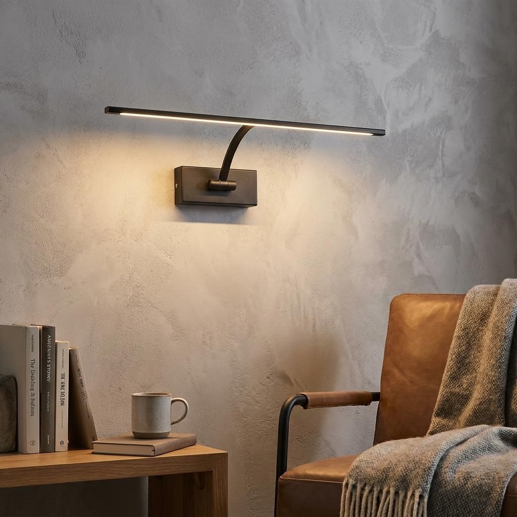 BARCELONA LED Applique Murale LED 6W pour Tableaux, Noir Aluminium, 2700K Blanc Chaud, Lampe Murale Orientable 120°, Éclairage Cadres, Œuvres et Décoration Intérieure IP20 | Métal, Polycarbonate, Noir, 340×200×50 mm, CRI>80, IP20, Faisceau 120°, Pour Tabl