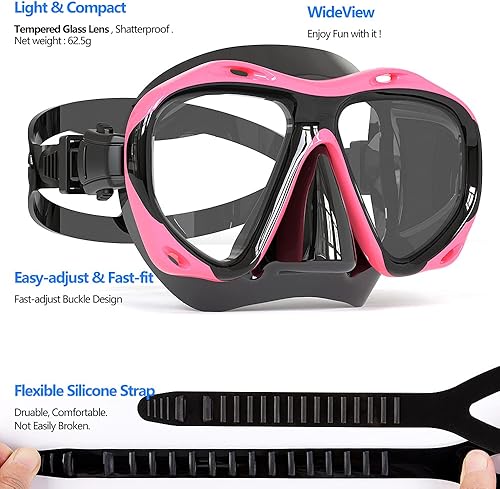 Miniatura 3 de COPOZZ Máscara de buceo para adultos, máscara de buceo, sin empañamiento, esnórquel, buceo, gafas de buceo, gran sellado, máscara de vidrio