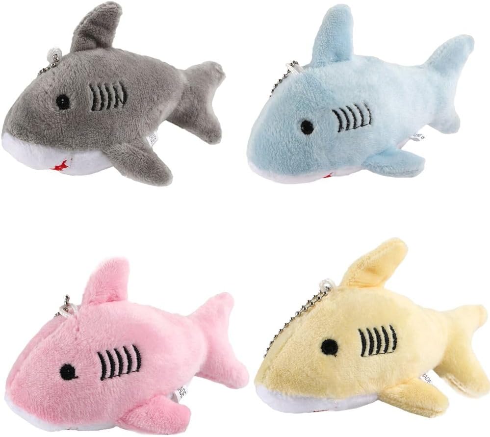 Kopida 4PCS Cute Plush Shark Keychain Pendants Cartoon Plush Stuffed Ocean Animal Pendant Keyring Mini Shark Key Chain Backpack Decoration Pendant Ornament