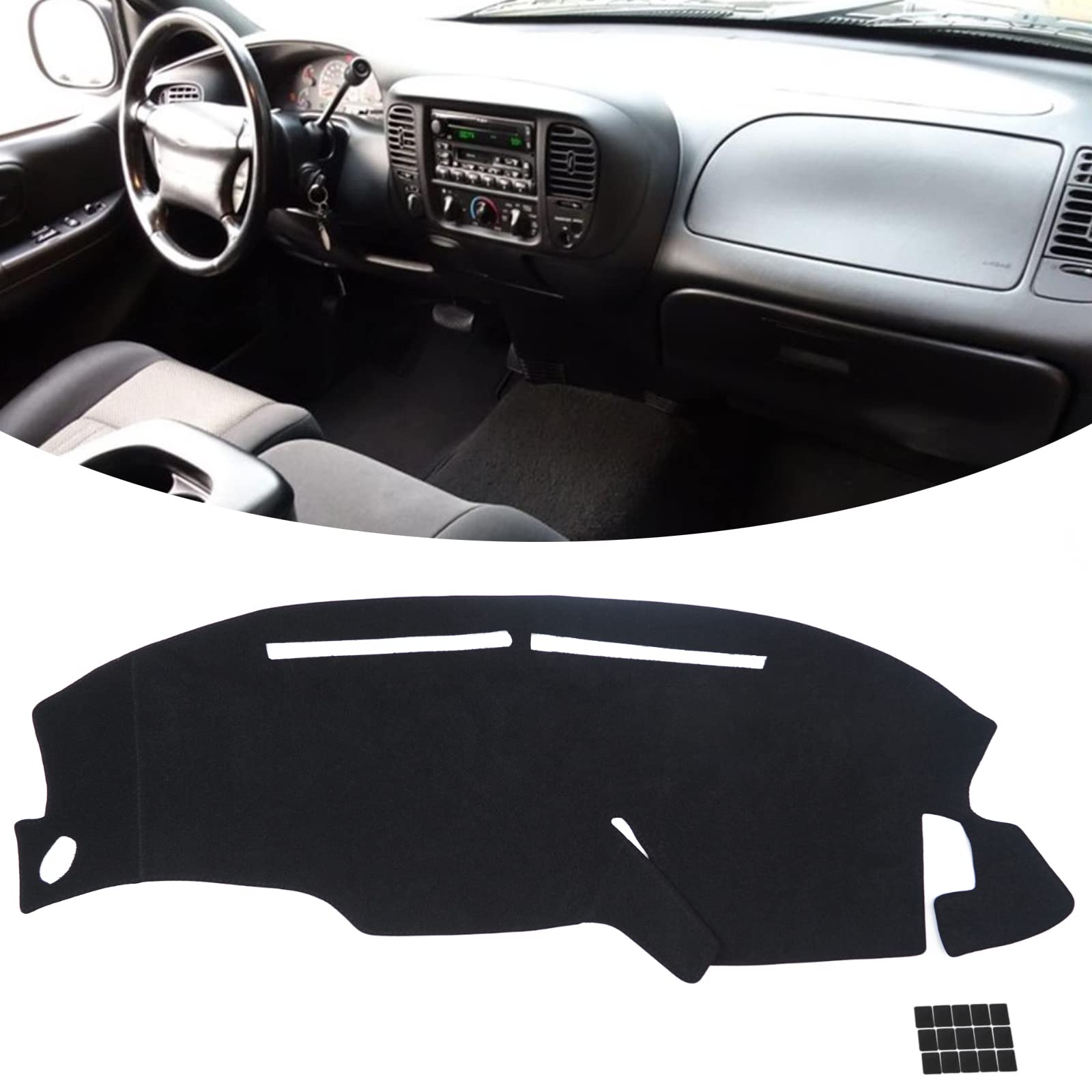 YOFAMO Dashboard Cover Dash Cover Mat Pad Carpet Custom Fit For Ford F150 F-150 1999 2000 2001 2002 2003 Accessories Anti-Skid Center Console Protector Cover Mat(Red Edge