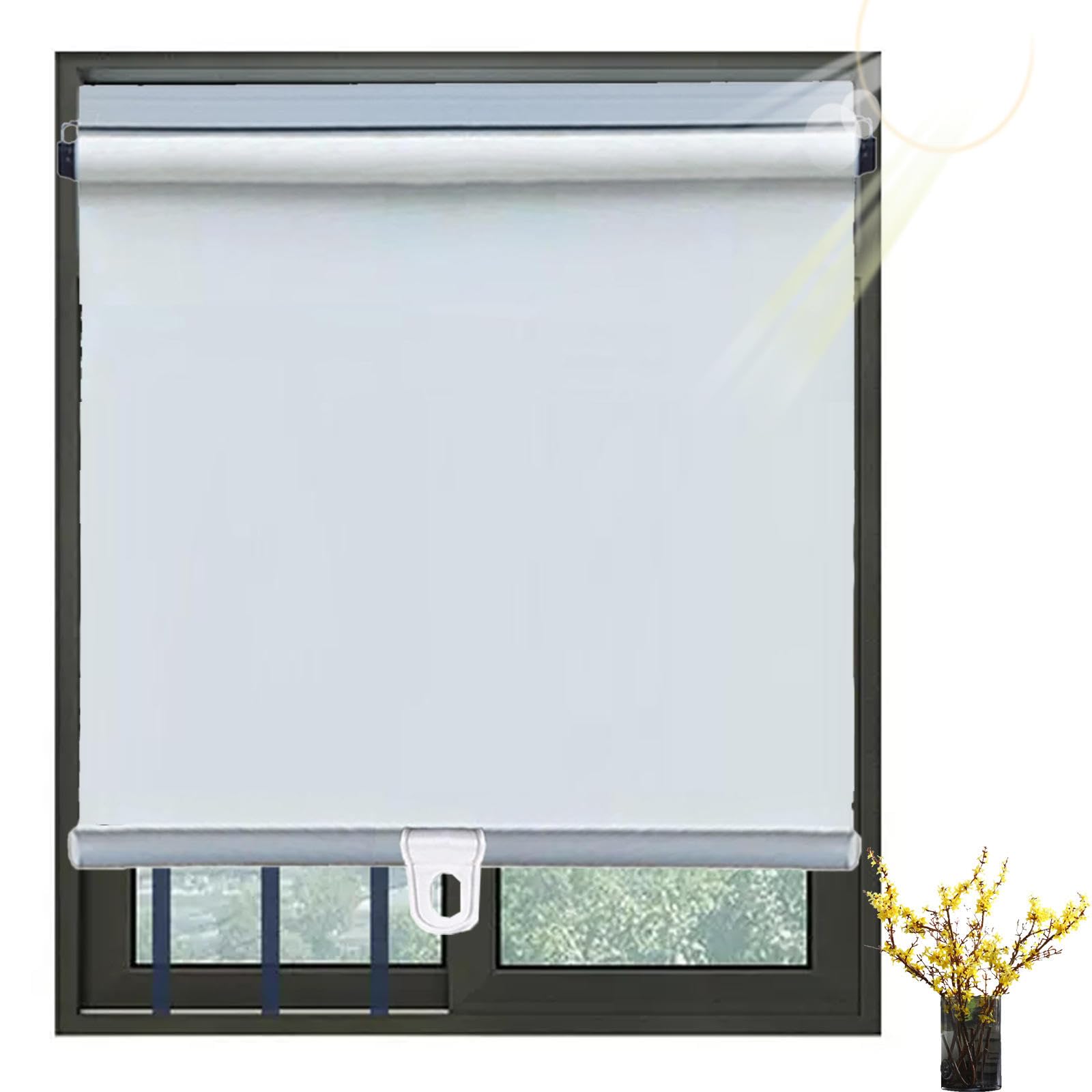 Jolan White Retractable Sunshade Roller Blinds,Blackout Roller Shades For Windows,Temporary Blinds No Drilling,Thermal Insulated/Privacy Curtains,32-150Cm Wide,For Balcony Bedroom,-90×130Cm(35 * 51In)