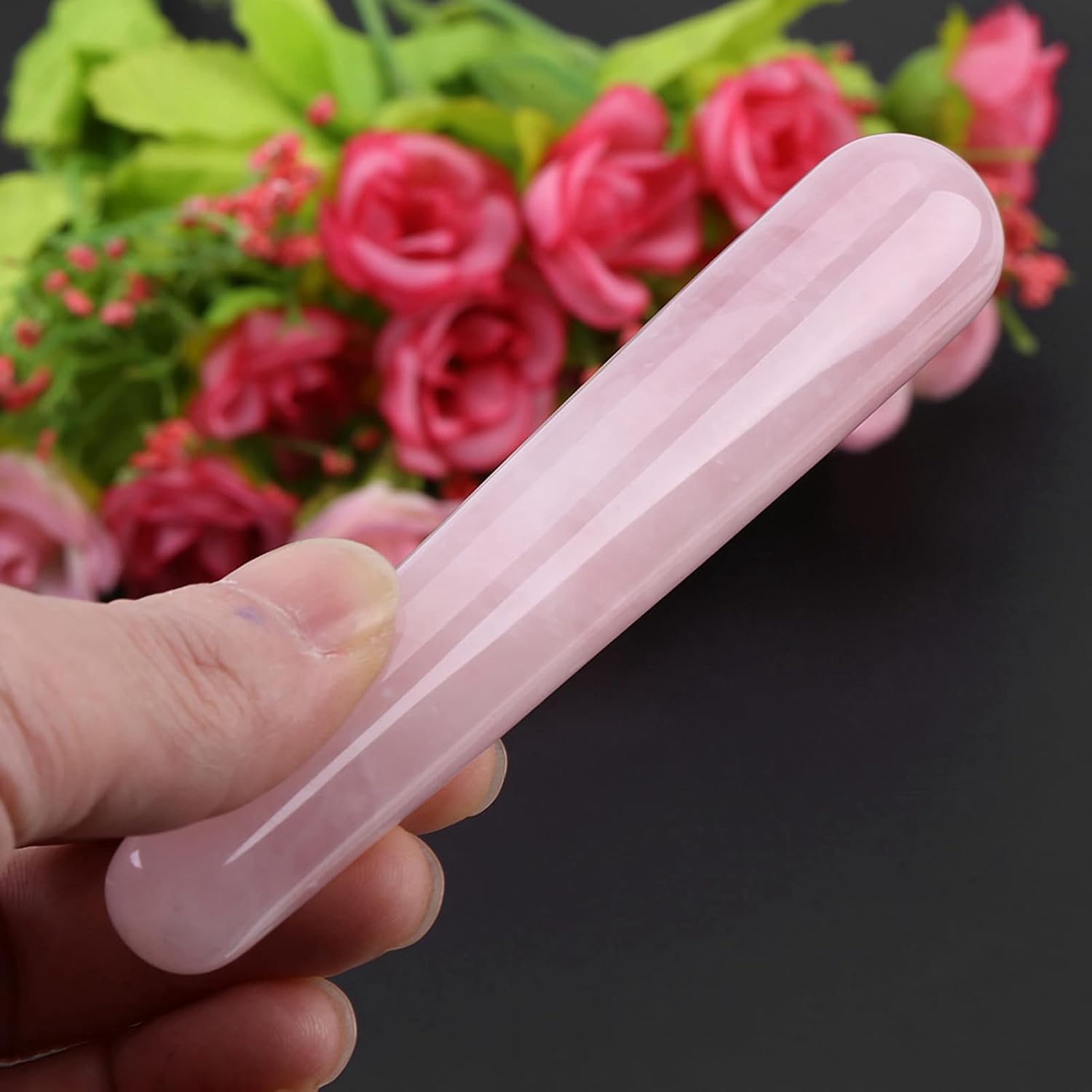 Quartz Crystal Face Massage Wand Stone Smooth Stick Massaging Tool Pink White 100mm Rose Quartz Stick for Face Acupoint Massage Spa Therapy (Pinkish Crystal)