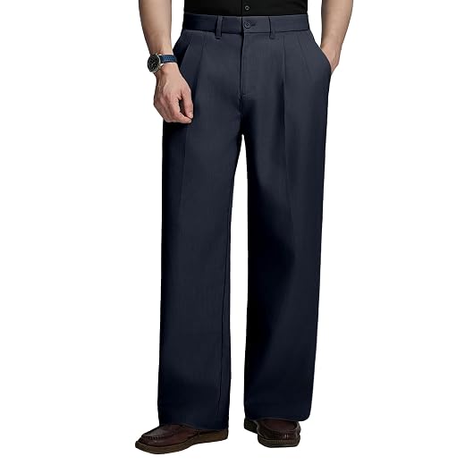 Susclude Calça social masculina folgada, casual, plissada, folgada, moderna, vintage, trabalho, escritório