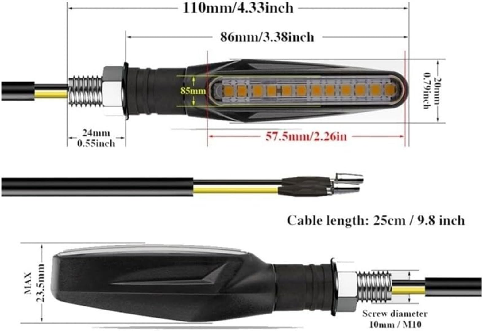 Generic Mini uniwersalne wskaźniki Dla Tenere Dla FZ 6 1 8 Fo Motocykl 12 diod LED Kierunkowskazy Bursztynowe Lampa kierunkowskazów z przepływającą wodą