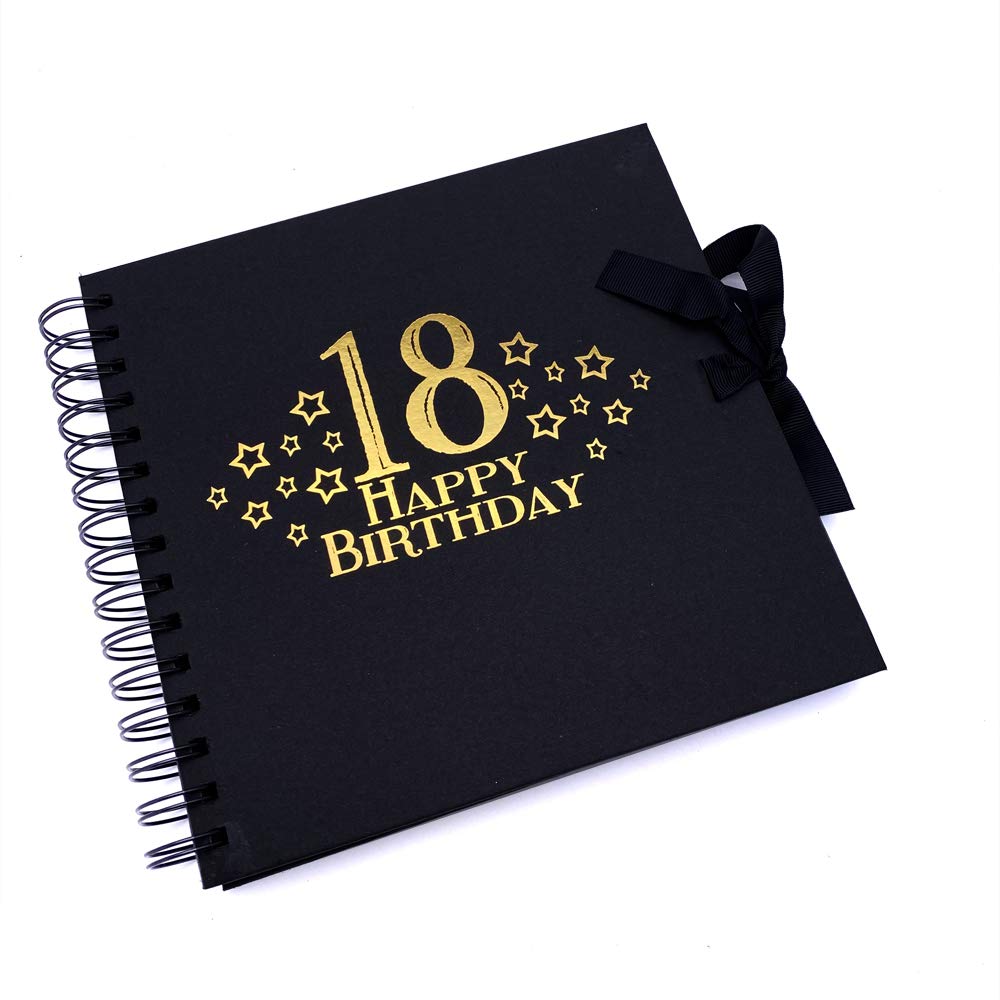 Ukgiftstoreonline Black 18Th Birthday Scrapbook, Guest Book Or Photo Album With Gold Script