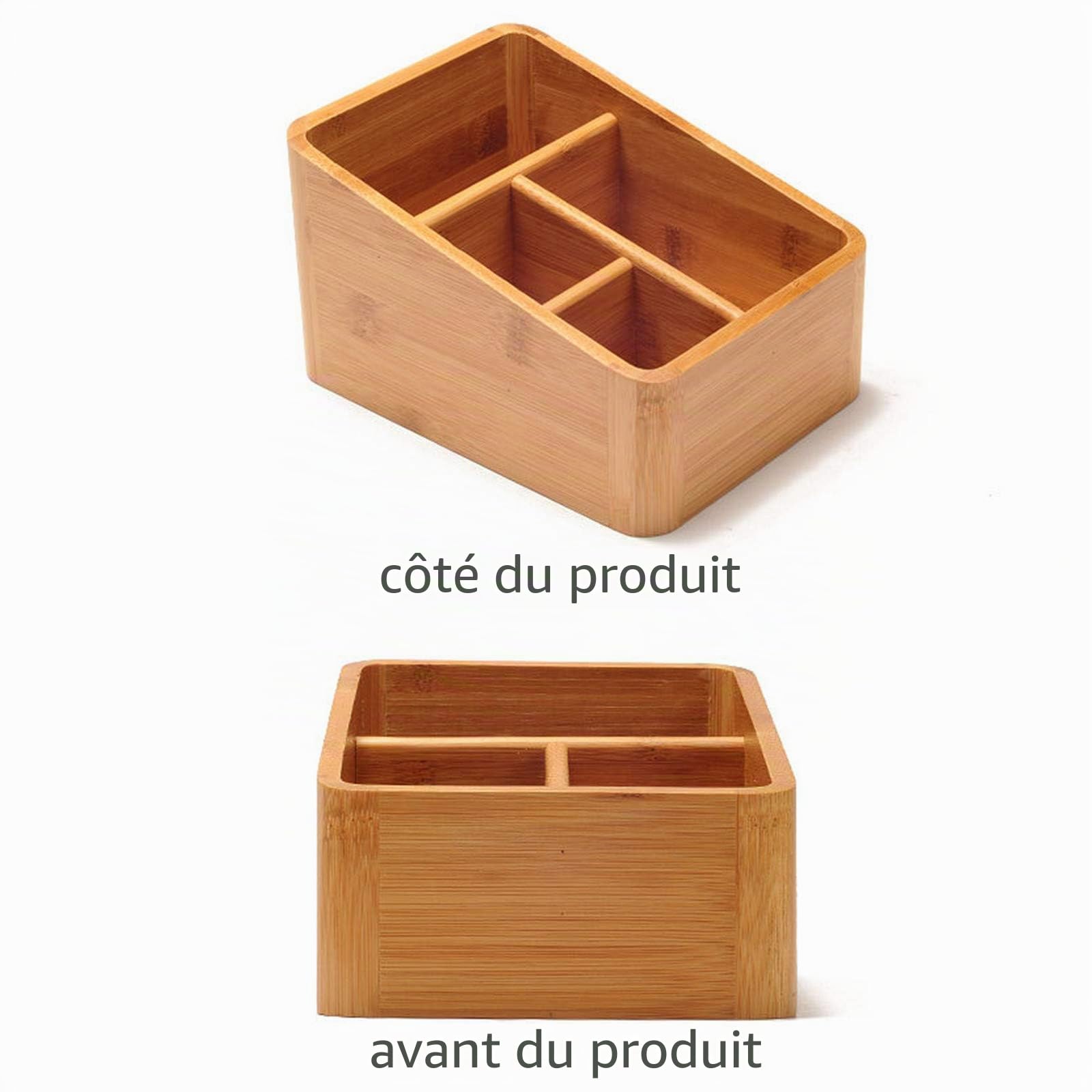 Boîte de rangement de bureau, 4 Compartiments en Bambou Multi-Fonctionnels Organisateur Télécommande TV Home Articles divers, Rangement en bois boîte de Cosmétique #3