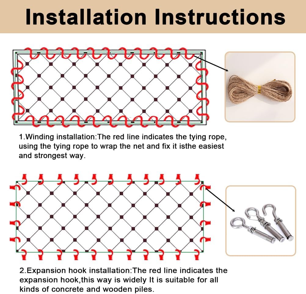 Amacthysh Jute Hemp Rope Net,Safety Rope Netting,Balcony Stair Railing Protection Net,Plant Climbing Support Nets,for Indoor Decor,Outdoor Fence Isolation,8 mm/10 cm,1 * 1.5m