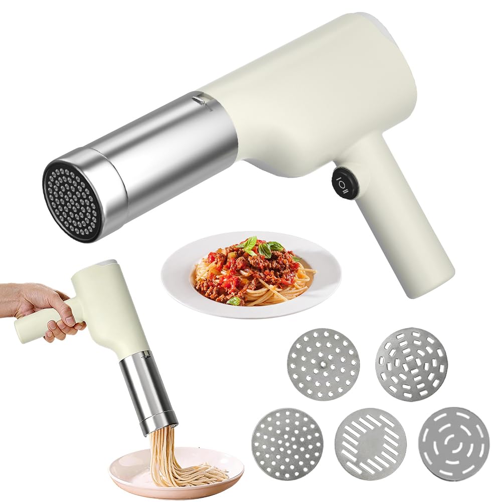 Machine à Pâtes Manuelle Sans Fil Portable 40W avec 5 Moules de Pressage pour Pâtes et Spaghettis