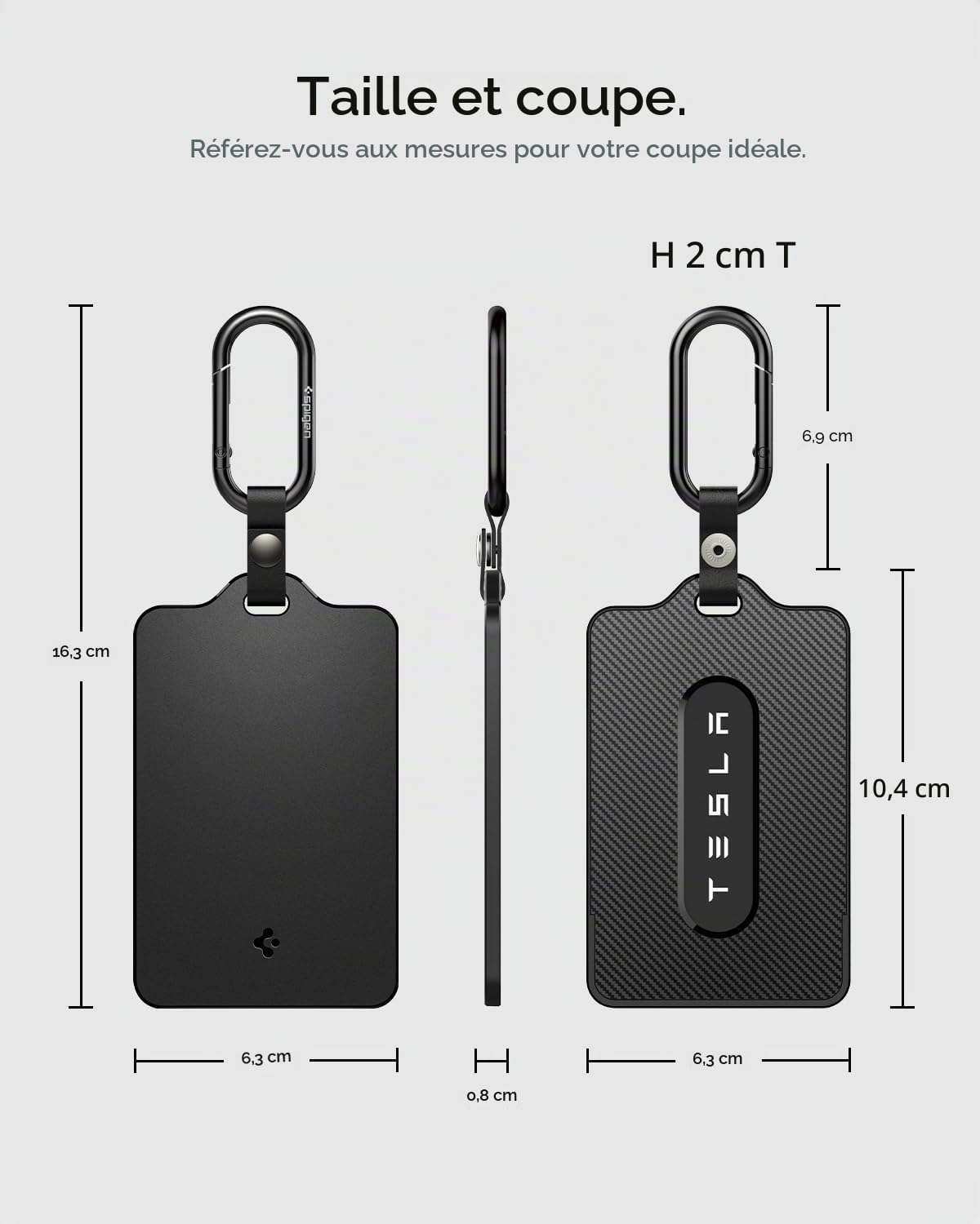 Spigen Porte-Carte pour Tesla [Lot de 2] Étui Carte-Clé avec Mousqueton Compatible avec Tous Les Modèles, Accessoire pour Tesla Model Y (~2025 2026 Juniper), 3 (~2024-26 Highland), S, X - Noir