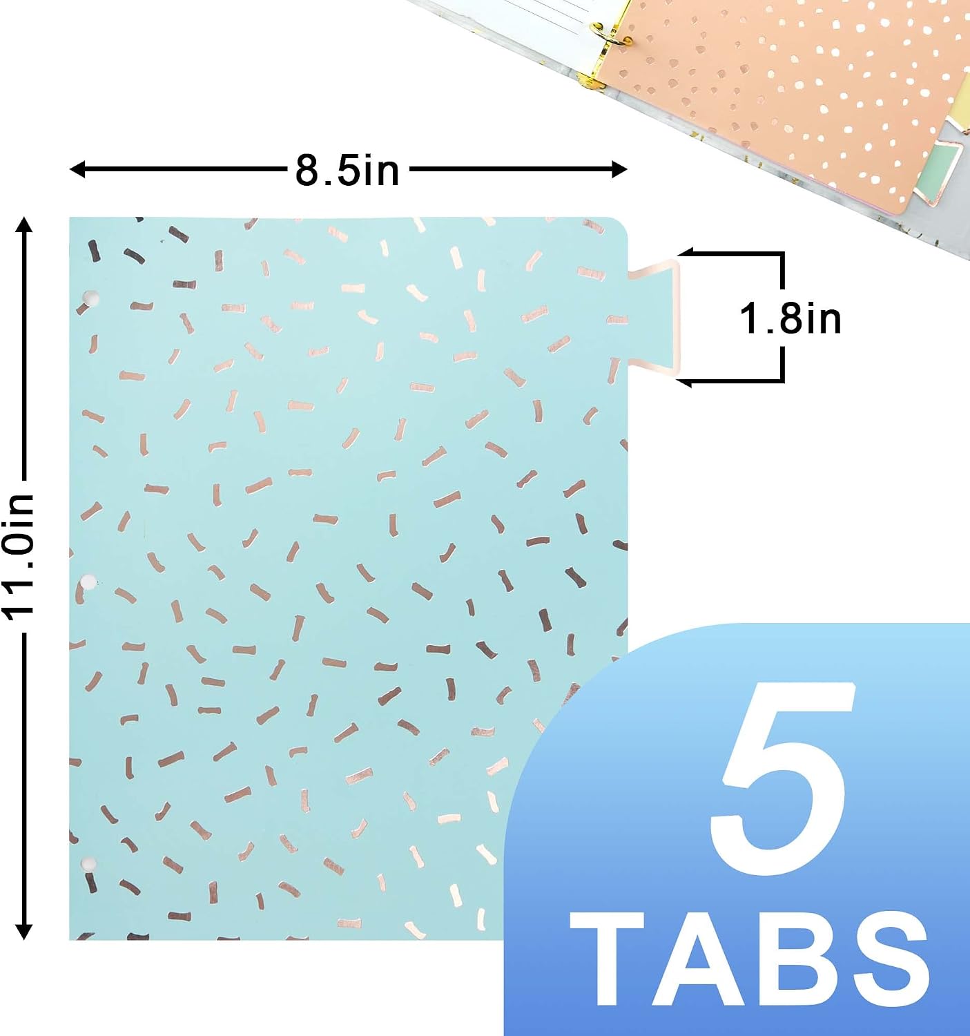 Y YOMA Rose Gold 3 Ring Binder Dividers with Tabs Letter Size Cute Paper Binder Tabs Dividers Decorative Binder Index Dividers for Office School Home with 1/5-Cut Tabs, Dot Design (5 Pack)
