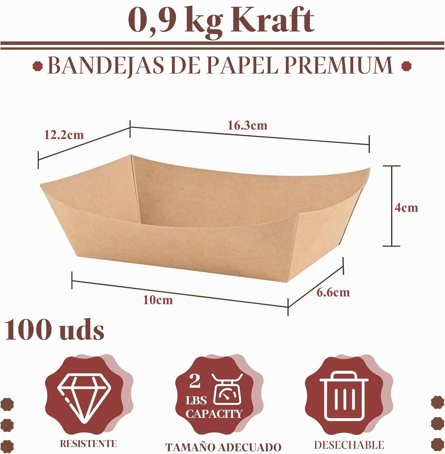 LATERN 100 Piezas Bandejas de Papel Kraft para Alimentos, 16CM x 12CM Bandeja Desechable de Papel Resistente para Alimentos Servir para Papas Fritas Nachos Aperitivos Tacos Barbacoa Picnic Fiesta