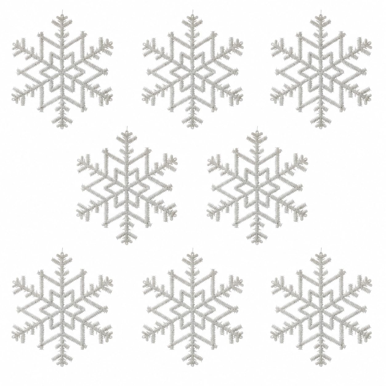 Copos de nieve blancos con purpurina para decoración de ventana, juego de 8 adornos de invierno