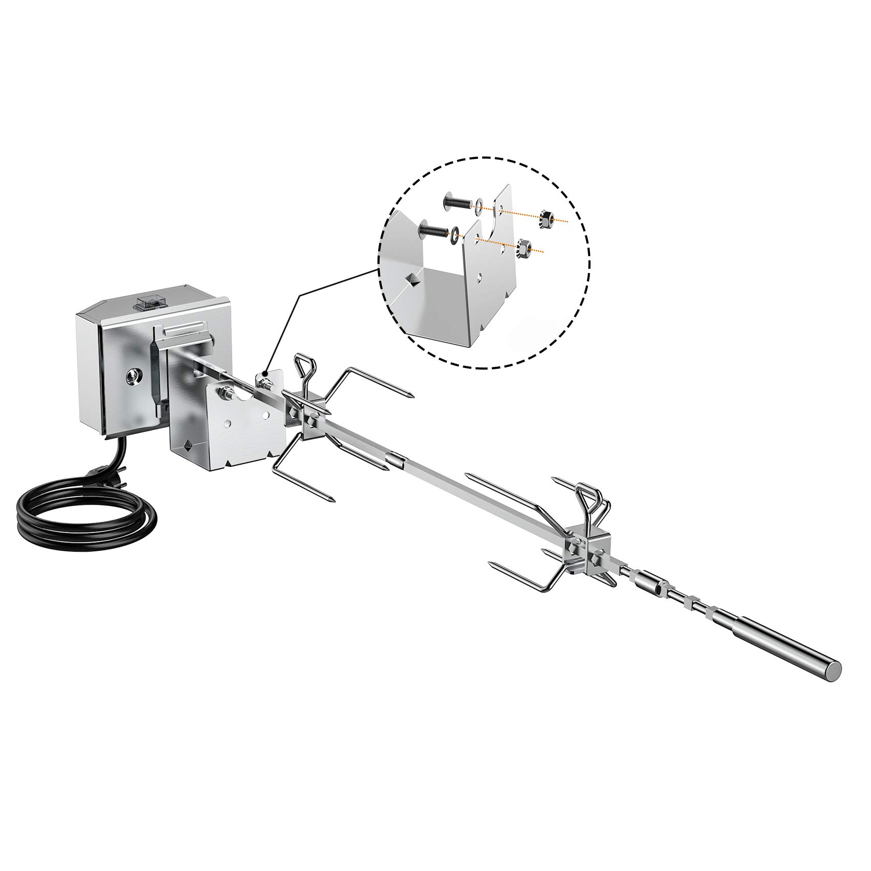 Onlyfire Asador Eléctrico Giratorio de acero inoxidable para Barbacoa para Weber Spirit I/II 200 & 300 Serie Gasgrills, Asador Juego de Brochetas con Motor