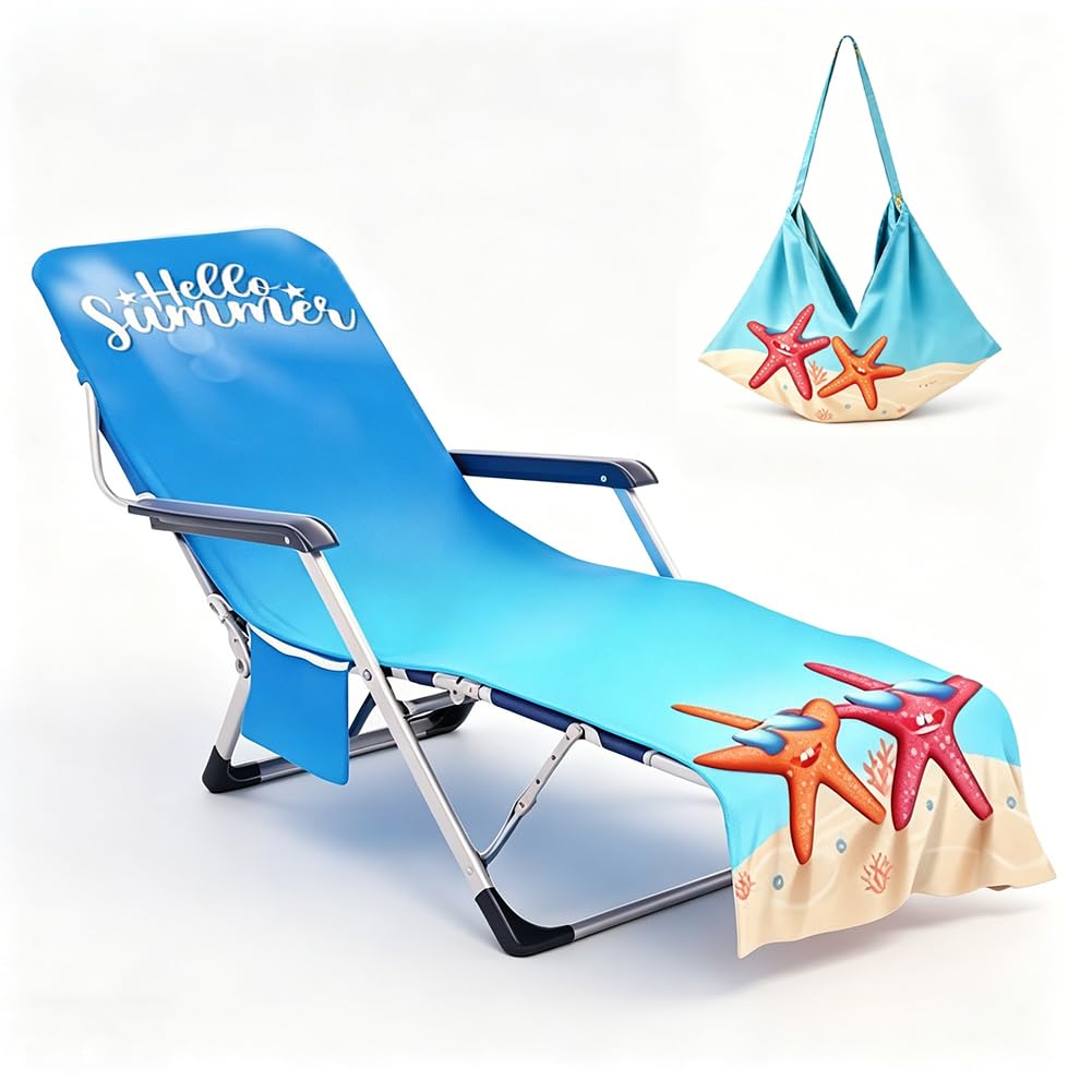 Copertura protettiva ocean per sedia da giardino, morbido telo in spugna per lettino/sdraio con 2 tasche, cuscino per sedia da giardino e sdraio, telo mare per piscina e spiaggia, 75 x 210 cm