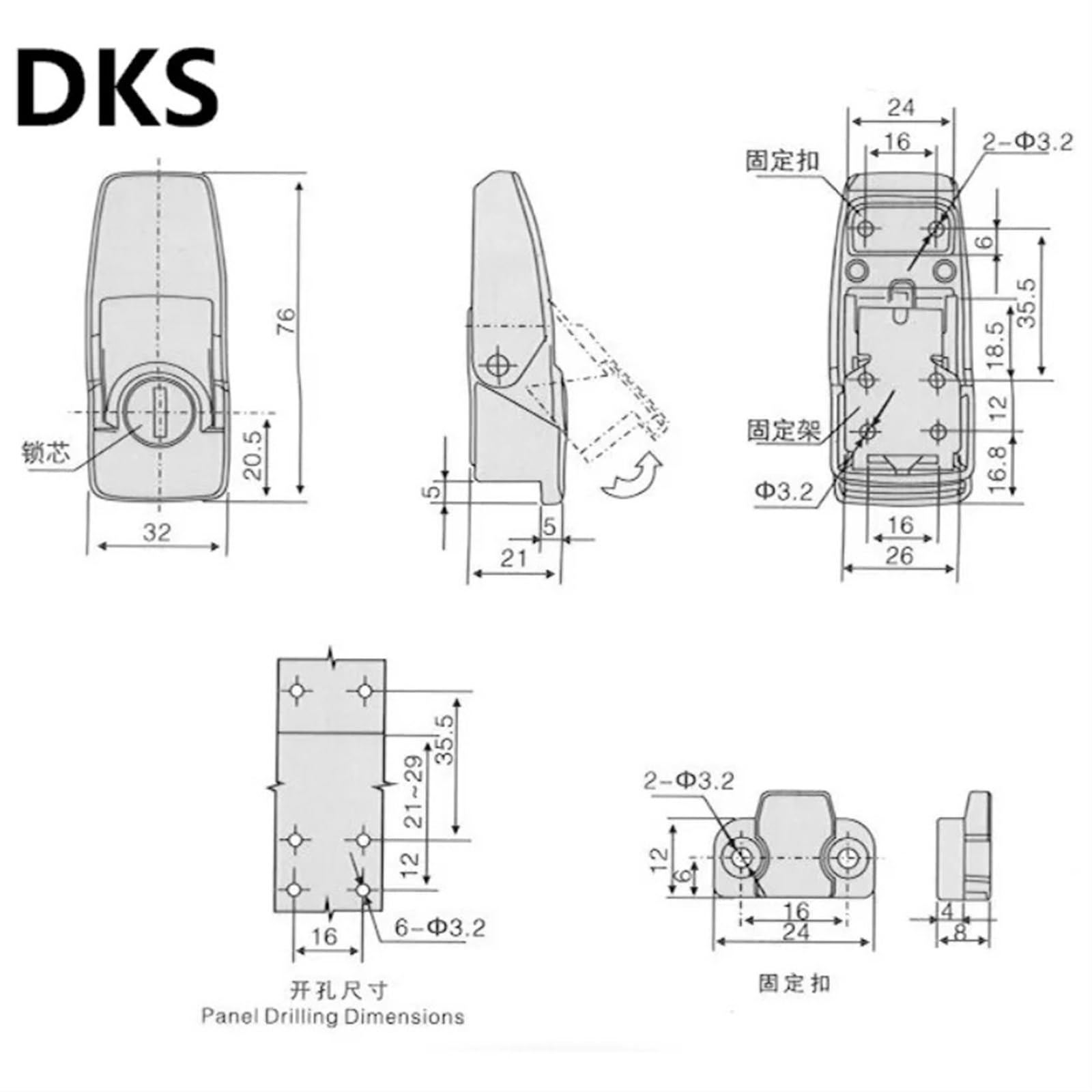 XJJ-DKS-1 zatrzask ze stopu cynku, zamek zatrzaskowy, zatrzask, jasny chrom/czarny z/bez klucza, 1 szt. (XJJ-DKS-3)