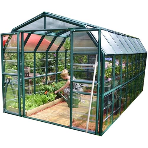 Palram - Canopia Rion Grand Gardener 2 | 8 Ft. x 16 Ft. Greenhouse, Large Clear Twin Wall Polycarbonate Heavy Duty Green House DIY Kit for Walk-In for Outdoors with Window Vent (Green w/ Clear Walls)