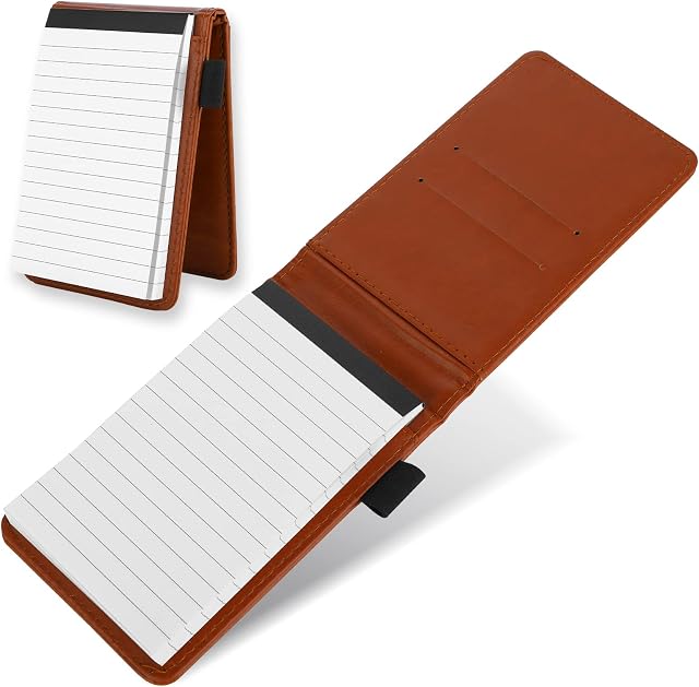cobee Leather Pocket Notepad Holder, Mini Memo Book Portable Notebook Business Notepads Notebook Holder Multifunctional Notebook for Office School(Brown)