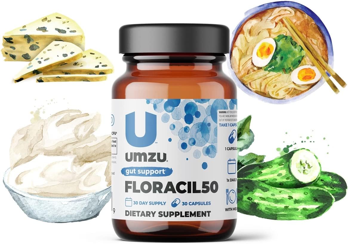 UMZU Floracil50 - Daily Probiotic Supplement to Support Gut Health, 8 Gut Healthy Bacteria Strains, Probiotic With Lactobacillus Rhamnosus and Reuteri - (30 Day Supply 30 Capsules)