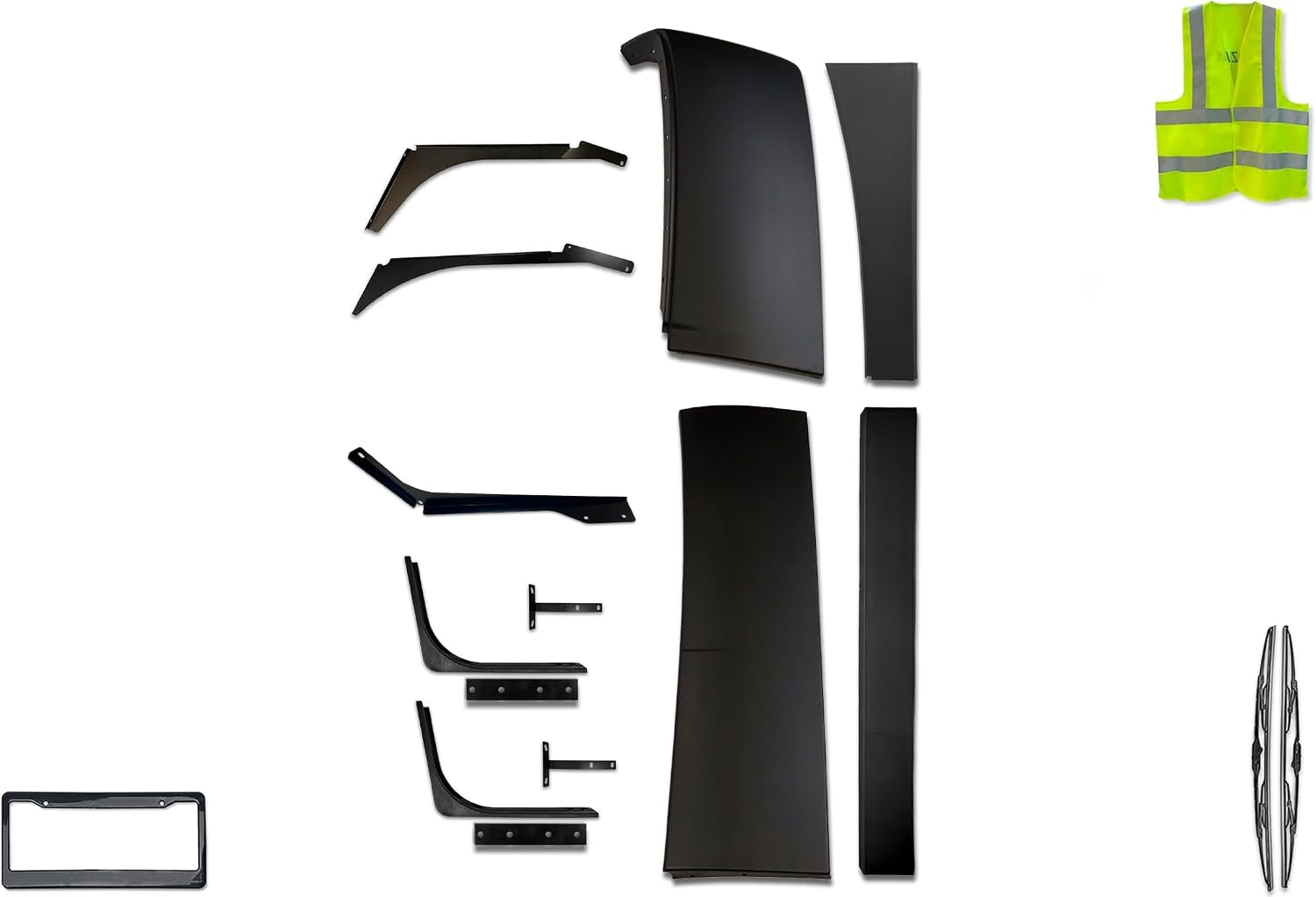 KOZAK Compatible with Volvo VNL 2004-2017 Lower and Upper Behind Cab Cabin Wind Fairings Set, Left Driver Side, Includes 5 Mounting Brackets, Logo, License Plate Frame, Windshield Wipers, and Vest