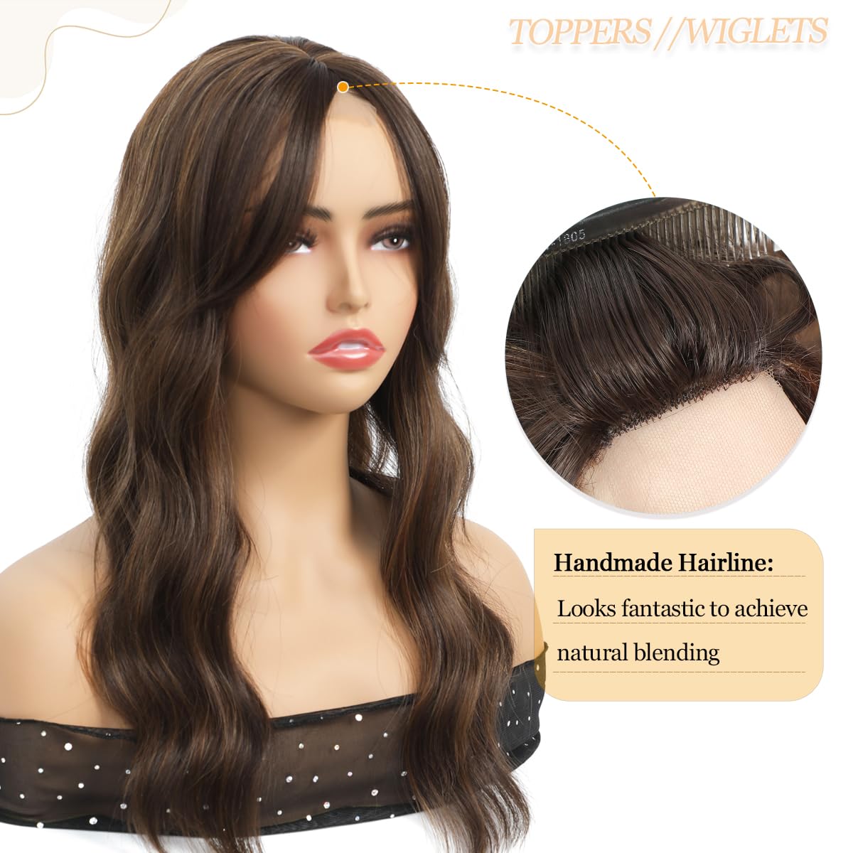 Wavy Hair Topper 20" Hair Toppers for Women with Thinning hair Synthetic Hair toppers for Women, Wigs & Accessories