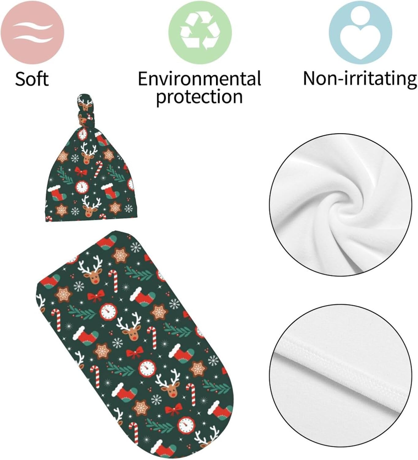 Christmas Swaddle Blanket Newborn Receiving Blanket Baby Swaddle Wrap with Headband Hat Set for Baby Girls Boys - Image 7