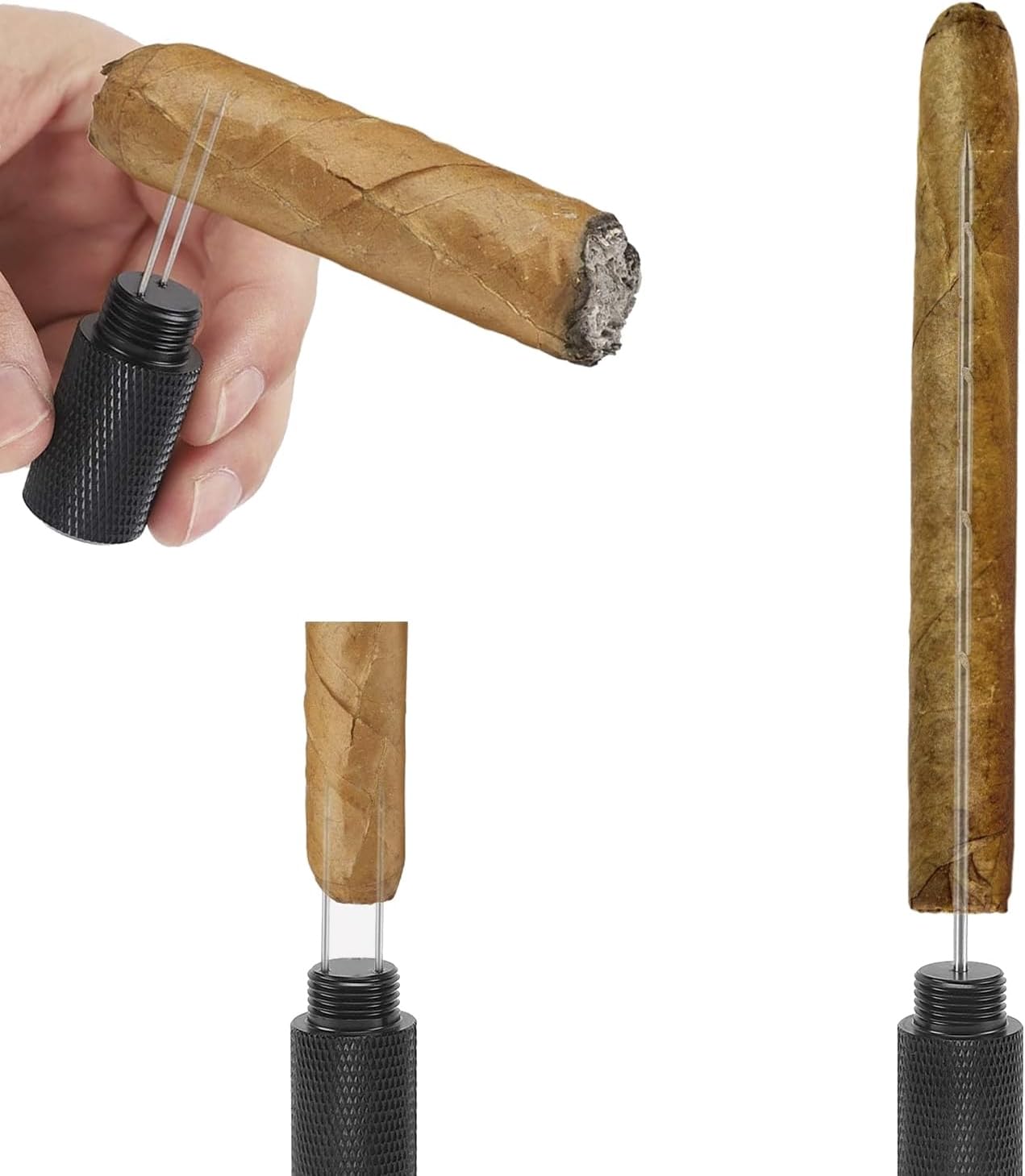 2-in-1 Cigar Draw Enhancer Tool & Punch, 304 Stainless Steel Precision Cigar Needle with 8mm Puncher, Sleek Cylindrical Pen Shape Suction Booster & Nubber, Portable Cigar Multitool for All Sizes