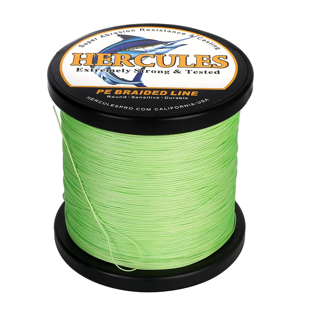 HERCULES Braided Fishing Line 12 Strands, 100-2000m 109-2196 Yards Braid Fish Line, 10lbs-420lbs Test PE Lines for Saltwater Freshwater - Fluorescent Green, 50lbs, 500m