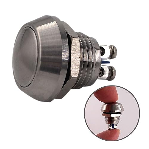 Miniatura 7 de Interruptor de botón momentáneo, URTONE UR123, 1NO SPST CCAC 36V 2A carcasa de metal de acero inoxidable adecuada para agujero de montaje de 0.472in