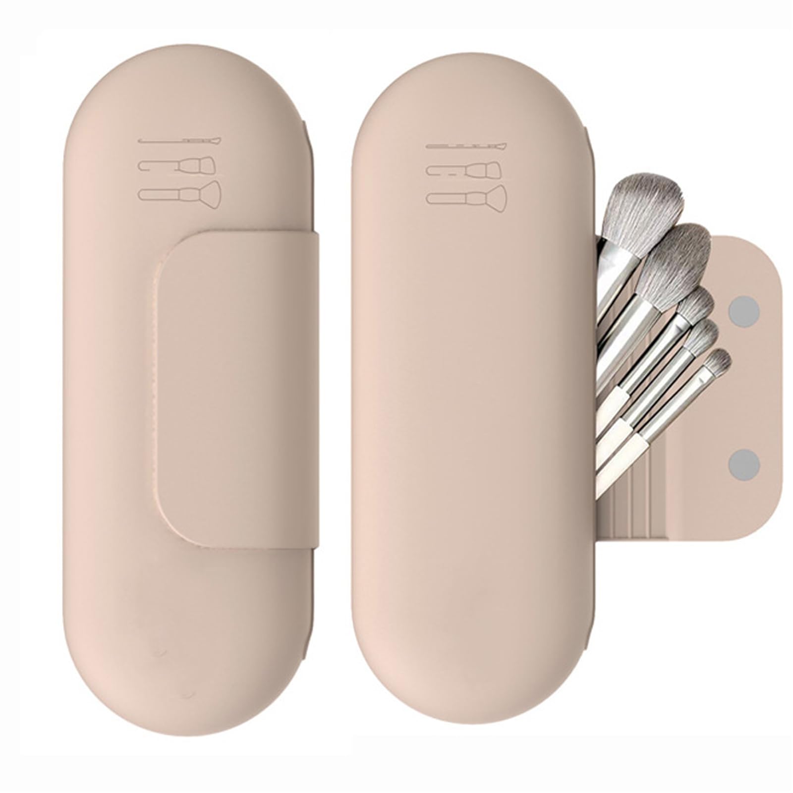 Makeup Brush Holder - Silicone Travel Makeup Bag with Upgrade Anti-Fall Out Magnetic Closure, Soft Portable Cosmetic Bags for Women for Makeup Brush Organize Travel Essentials(1 Pcs Khaki),-image-36