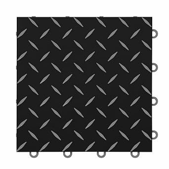 FlooringInc's 5/8 Thick Nitro Pro Interlocking Floor Tiles, Garage Floor Tile for a Stronger and Safer Garage, Workshop, Shed, or Trailer, Diamond-Top Garage Floor Covering, Black/Gunmetal, 20 Tiles