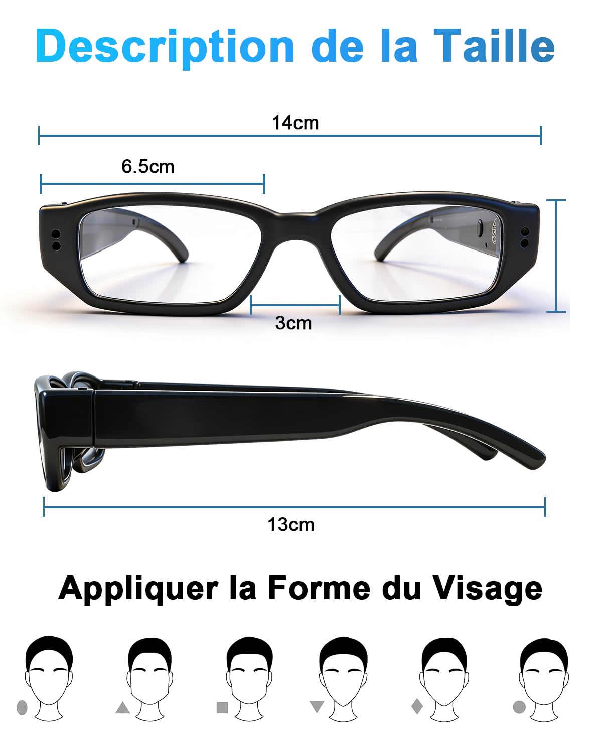 Camera Espion, 16GB Mini Lunettes Espion, 1080P HD Camera Cachee Discrete Portable Caméscope Sport Caméra Corporelle Enregistreur Vidéo Prise de Photos