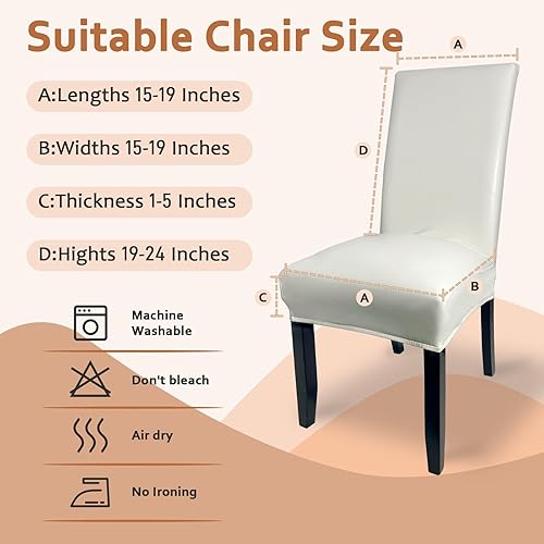 Miniatura 4 de Juego de 4 fundas de cuero suave para sillas de comedor, elásticas, impermeables, protectoras para sillas Parson a prueba de aceite y arañazos,