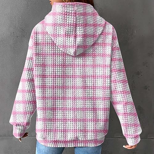 Ceboyel Women Waffle Knit Cute Hoodies Drawstring Pullover Sweatshirts Fashion Casual Sweaters Comfy Fall Clothes Outfits oversized Hoodie for Women Hot Pink 2X - Thumbnail 6