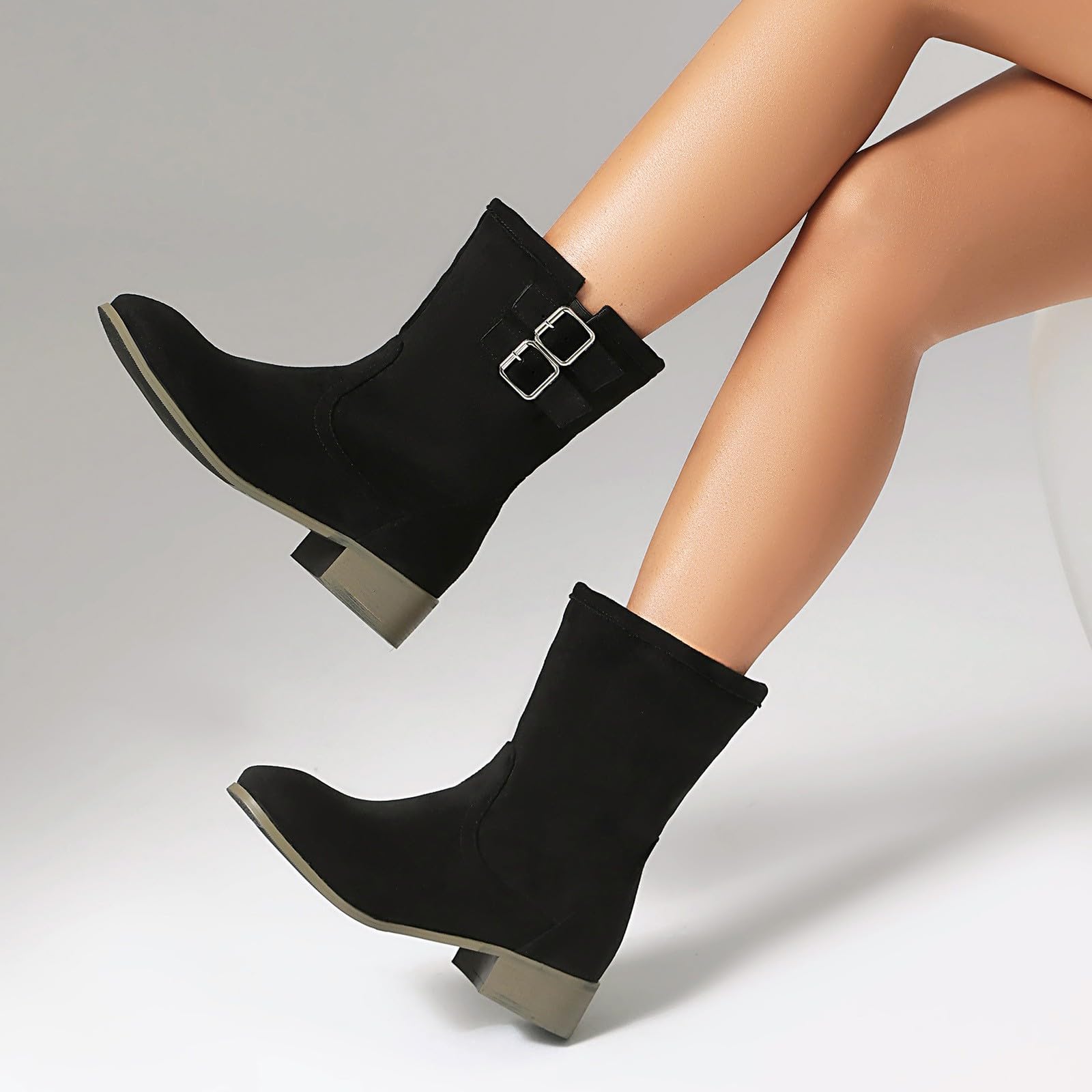 Cocila Botas hasta El Tobillo Anchas para Mujer De Luoika, Botines Holgados Media con Cremallera Lateral Y Tacón. Militares Agua Cortas Cowboy Marron Pitillos Tacon Invierno Piel Cuña Montaña