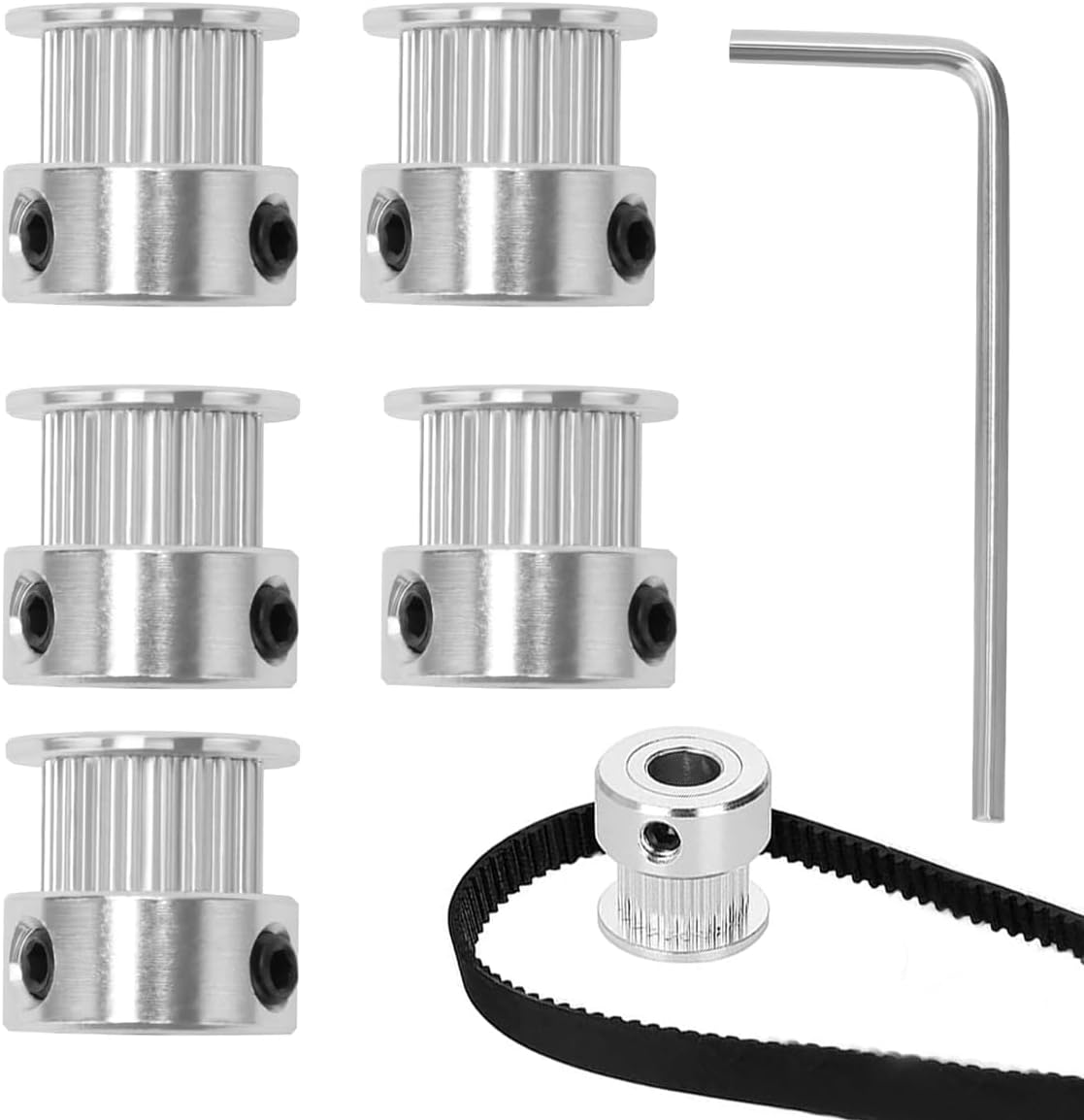 Serplex® GT2 20 Teeth 5mm Bore Timing Pulley Aluminum Synchronous Wheel for 6mm Belt, GT2 Pulley 20T Timing Belt Pulley Wheel Compatible with RepRap 3D Printer Prusa i3 (5Pcs)