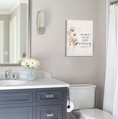 Miniatura 5 de PHAMTE His Mercies Are New Every Morning - Arte de pared con versículo bíblico cristiano, lamentaciones de flores silvestres 3:23, lienzo enmarcado