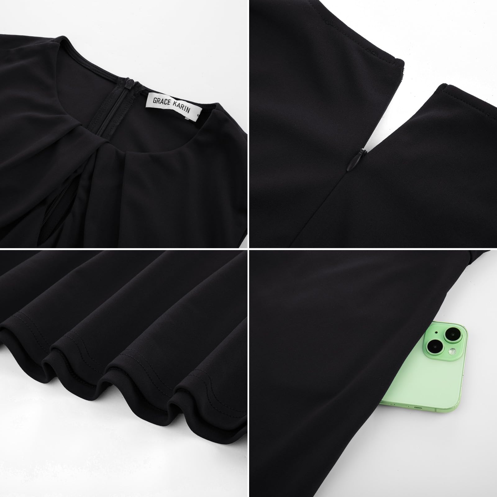 GRACE KARIN Vestido Midi de Cuello Redondo, sin Mangas y Corte en A para Mujer Bolsillos en la Cintura