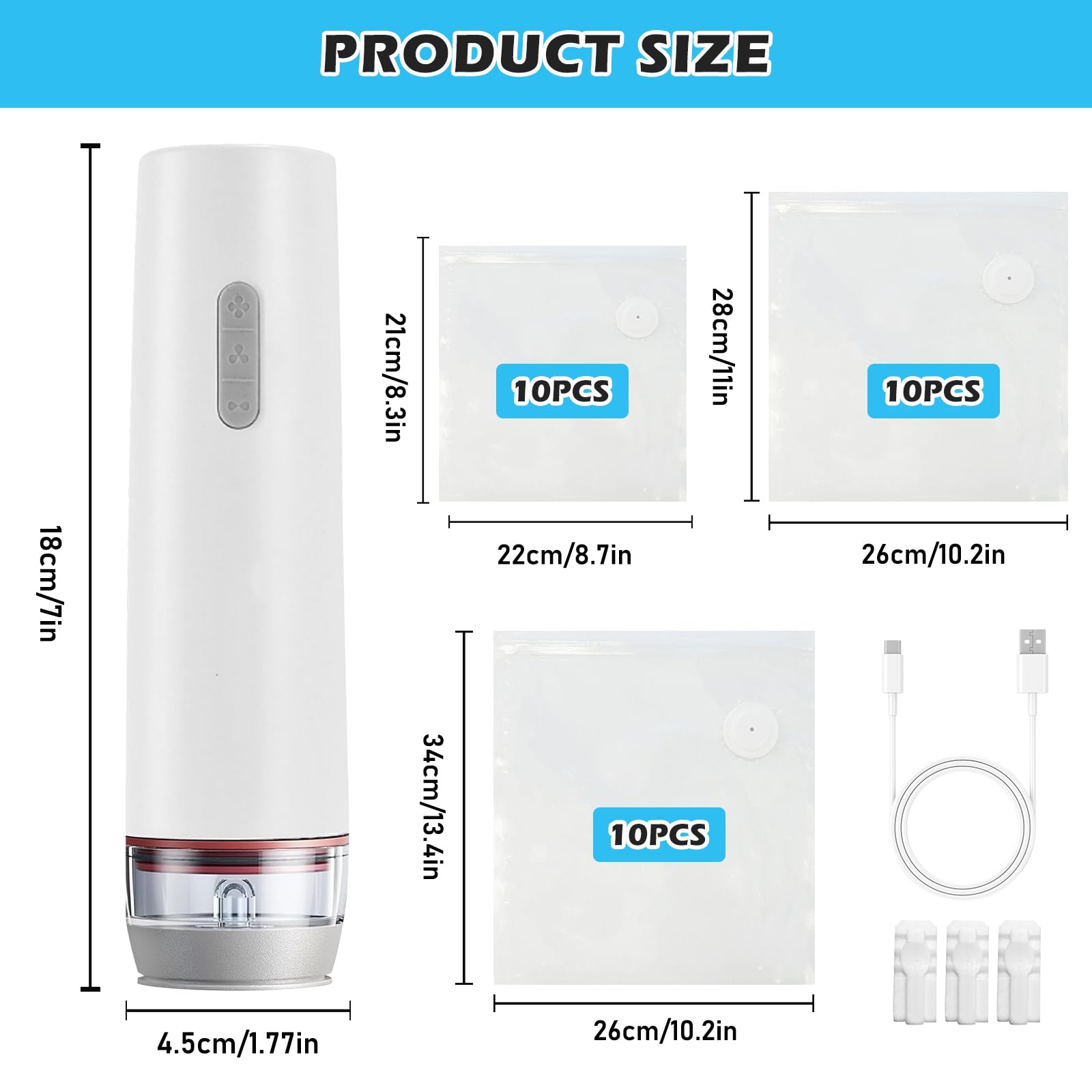 Envasadora al vacío para alimentos, Envasadora al vacío portátil, Envasadora al vacío pequeña con 40 Kpa de potencia de succión, carga USB, ideal para el hogar, viajes y camping