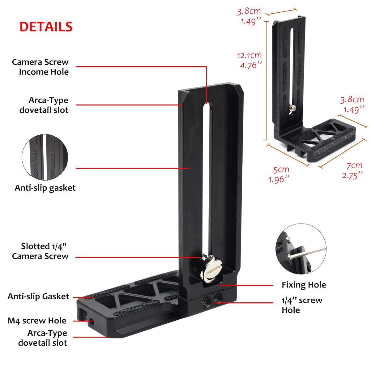 Aluminiowy wspornik L pionowa płyta szybkiego zwalniania do DJI Ronin SC Gimbal Stabilizator Statyw Monopod i kamery