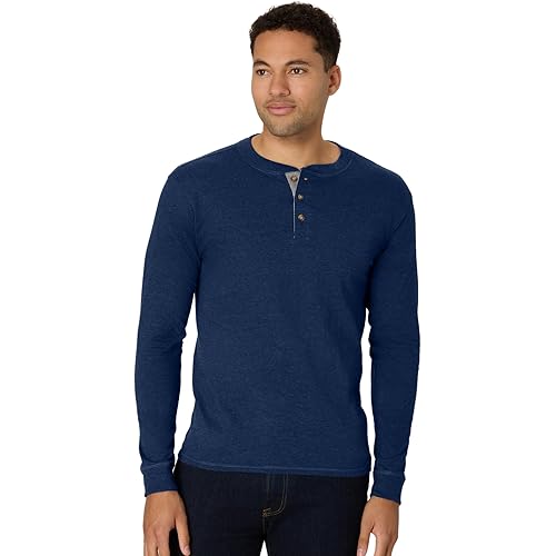 Hanes Mens Beefy-T Henley Cotton Long Sleeve Shirt