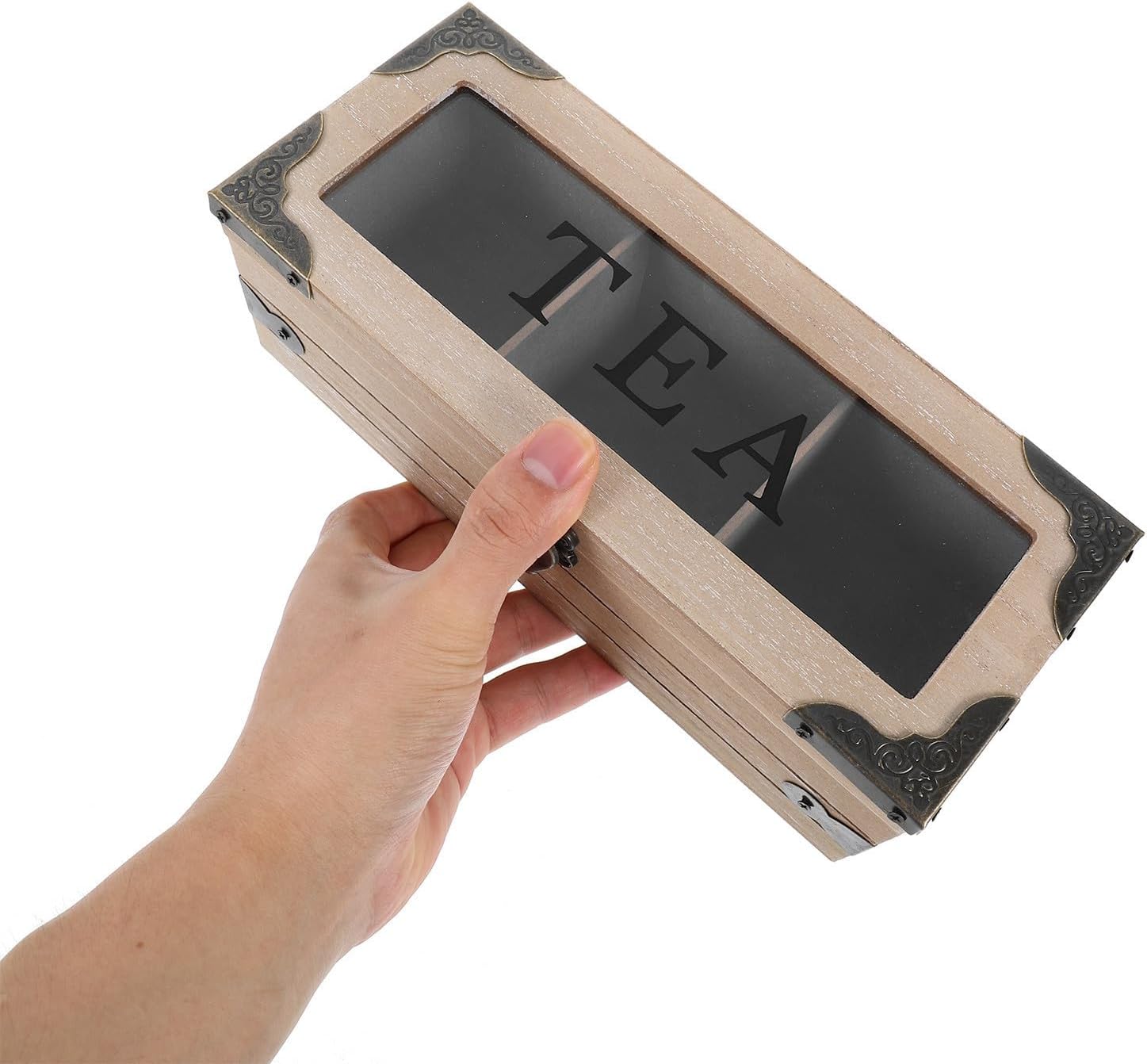 Homoyoyo Wooden Tea Box Organizer with 3 Compartments, Multifunctional Storage Container for Tea Bags, Coffee Packets, and Sugar, Spacesaving Design for Living Room and Desktop Use