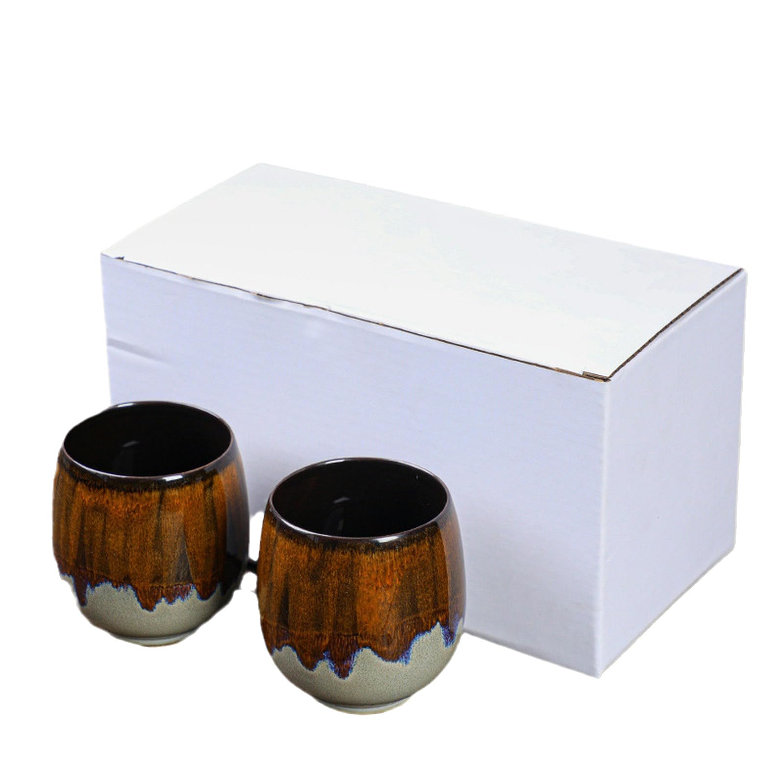 5.07oz Ceramic Kiln Espresso Cup Set - Japanese Tea Cup - Creative Potbelly Cup-Kiln Yellowing -170ml Two Pack-101-200ml