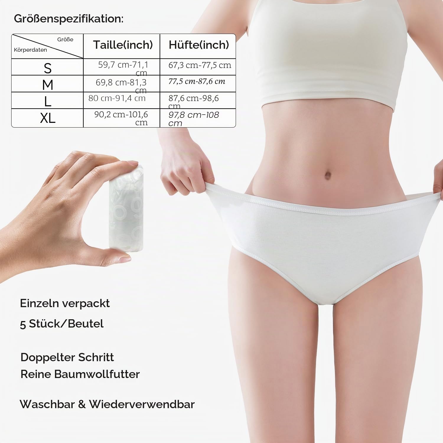 Einweg-Unterwäsche für Damen, mittlere Taille, handliche Höschen, Hotel, Spa, Krankenhausaufenthalte, Notfälle, Weiß