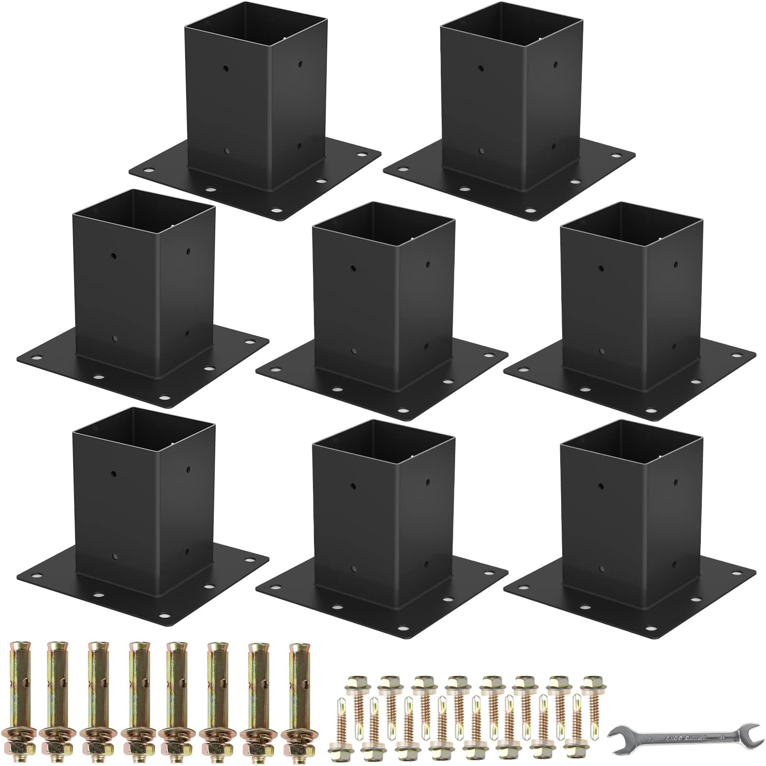 4 x 4 Post Base 8PCS,Inner Size 3.6"x3.6"Deck Post Base,Heavy Duty Metal Black Powder Coated Post Brackets,for Mailbox Post Deck Supports Porch Railing Post Holders