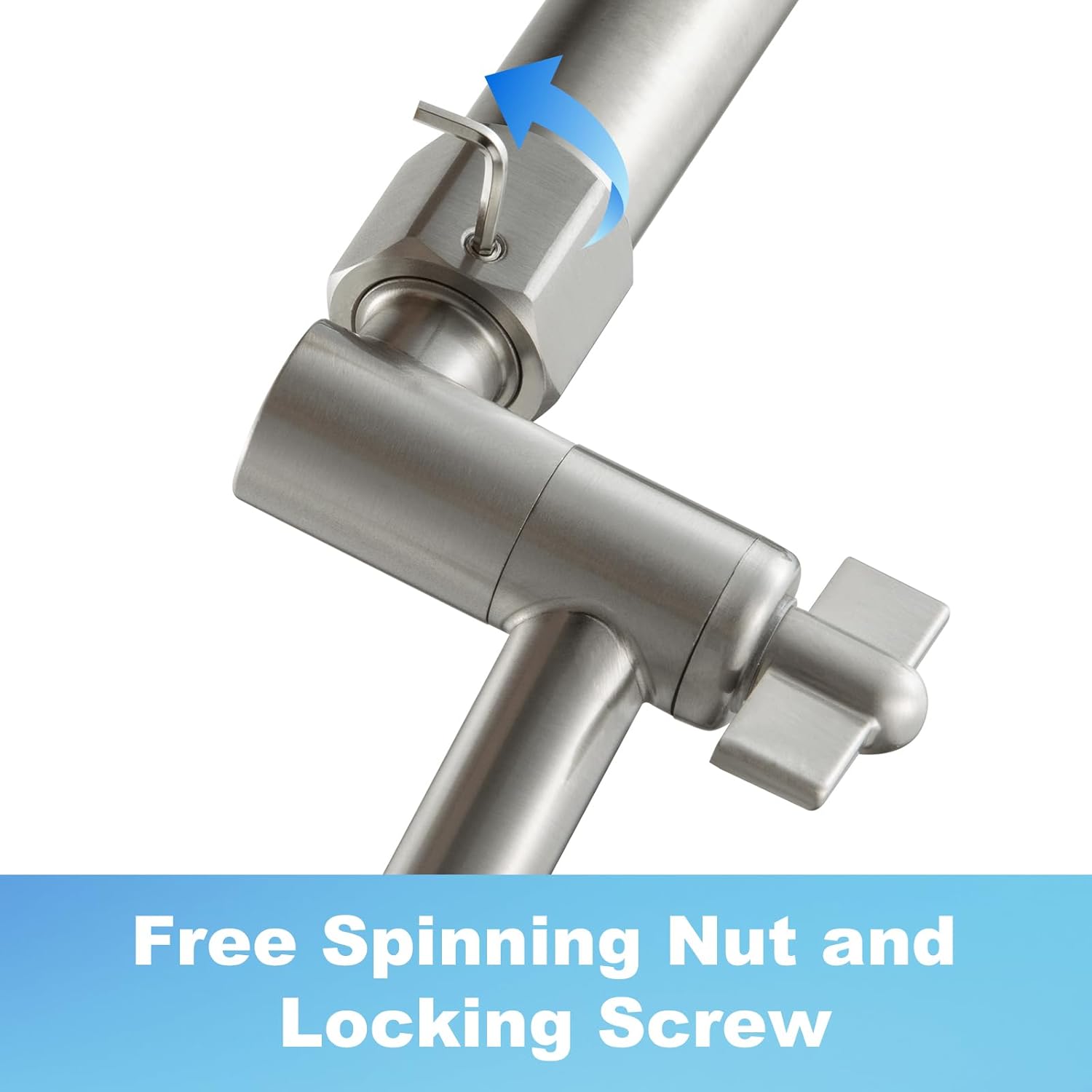 OFFO Shower Head Extension Arm, 11 in Shower Extension Arm with Locking Nut, Adjustable Height and Angle, Universal G1/2 Connector for Fixed and Handheld ShowerHead, Brushed Nickel